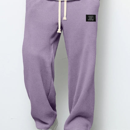 Men’s Loose-Fit Waffle Straight Pants with Drawstring Pockets