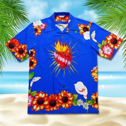 Men’s Plus Size Slim Fit Floral 3D Printed Short Sleeve Shirt – Casual Beach Tee