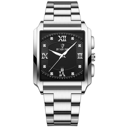 Men’s Fashion Rectangular Quartz Watch – Stylish Stainless Steel Business Timepiece