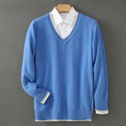 Men’s Heavyweight V-Neck Knitted Pullover Sweater – Warm Winter Business Casual Knitwear
