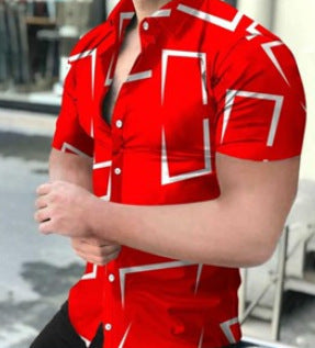 Men’s Plus Size Slim Fit Floral 3D Printed Short Sleeve Shirt – Casual Beach Tee