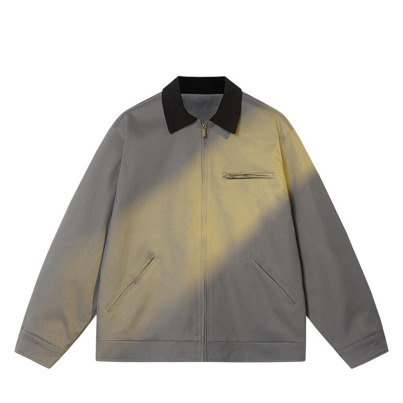 Men’s Spring Lapel Jacket – Loose-Fit Long Sleeve Casual Polyester Outerwear