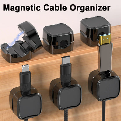 Magnetic Cable Clip Organizer – Under Desk Wire Management Holder, Adhesive Cord Keeper for USB, Charger & Office Cables