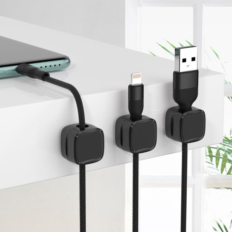 Magnetic Cable Clip Organizer – Under Desk Wire Management Holder, Adhesive Cord Keeper for USB, Charger & Office Cables