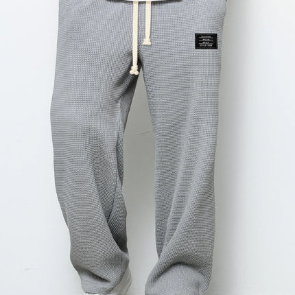 Men’s Loose-Fit Waffle Straight Pants with Drawstring Pockets