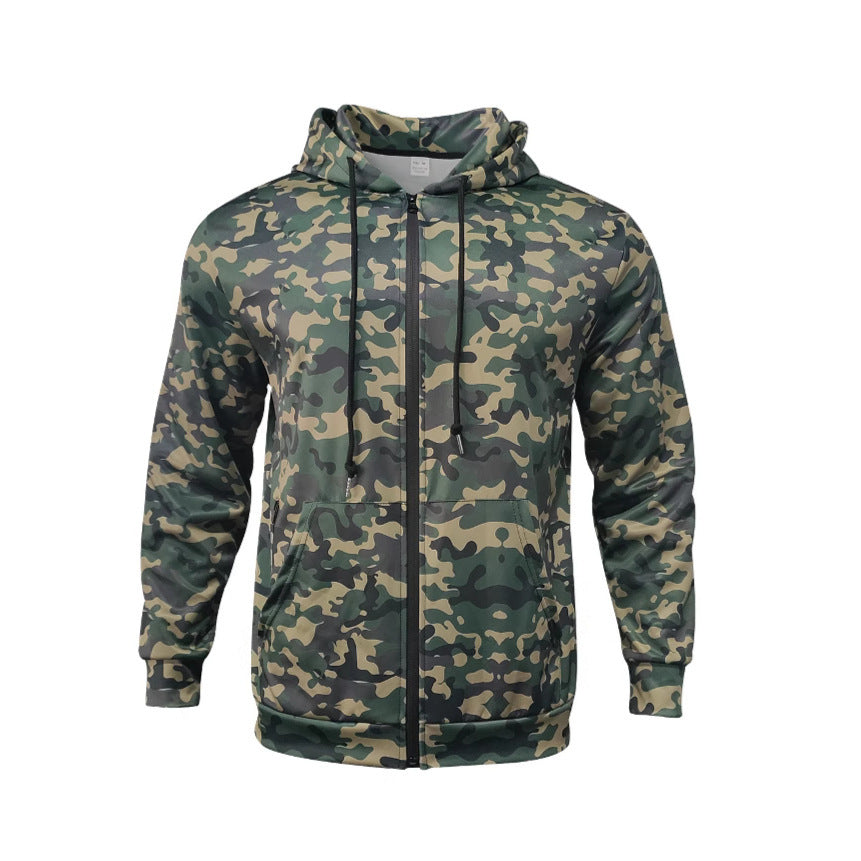 Men’s Hooded Camouflage Cardigan Jacket – Loose-Fit Casual Sports Sweatshirt