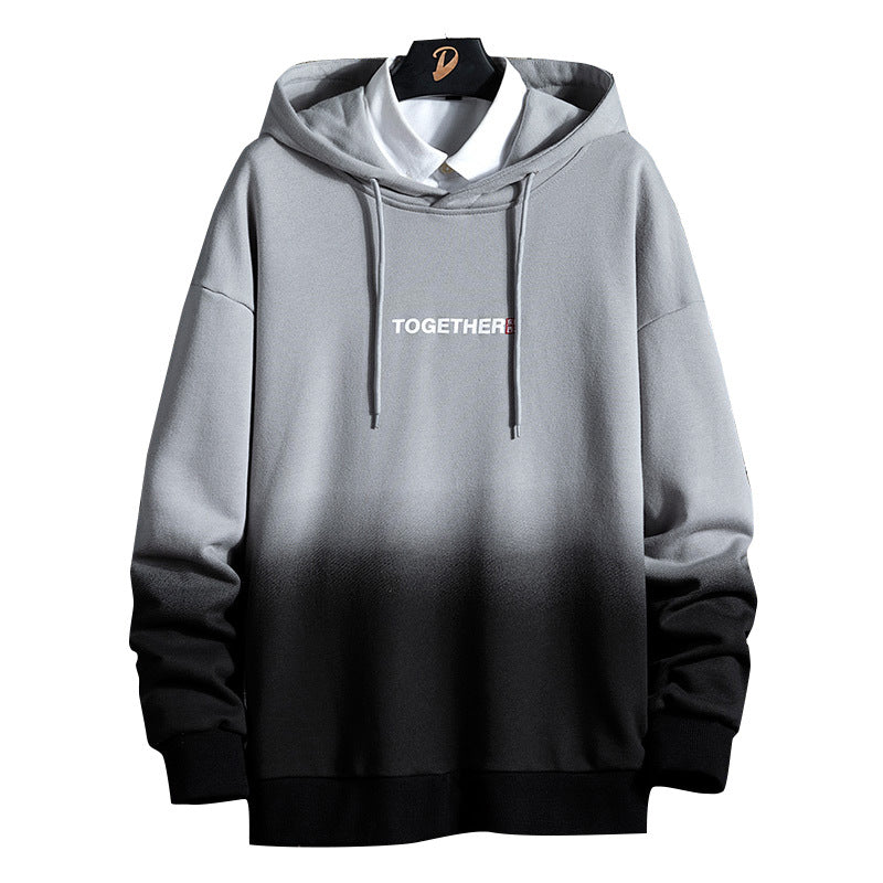 Men’s Gradient Print Streetwear Hoodie – Casual Loose Fit Pullover Hooded Sweatshirt