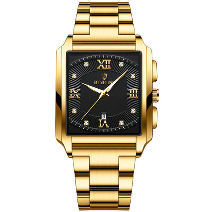 Men’s Fashion Rectangular Quartz Watch – Stylish Stainless Steel Business Timepiece