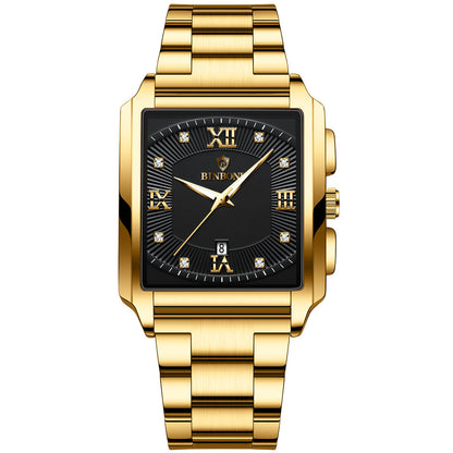 Men’s Fashion Rectangular Quartz Watch – Stylish Stainless Steel Business Timepiece