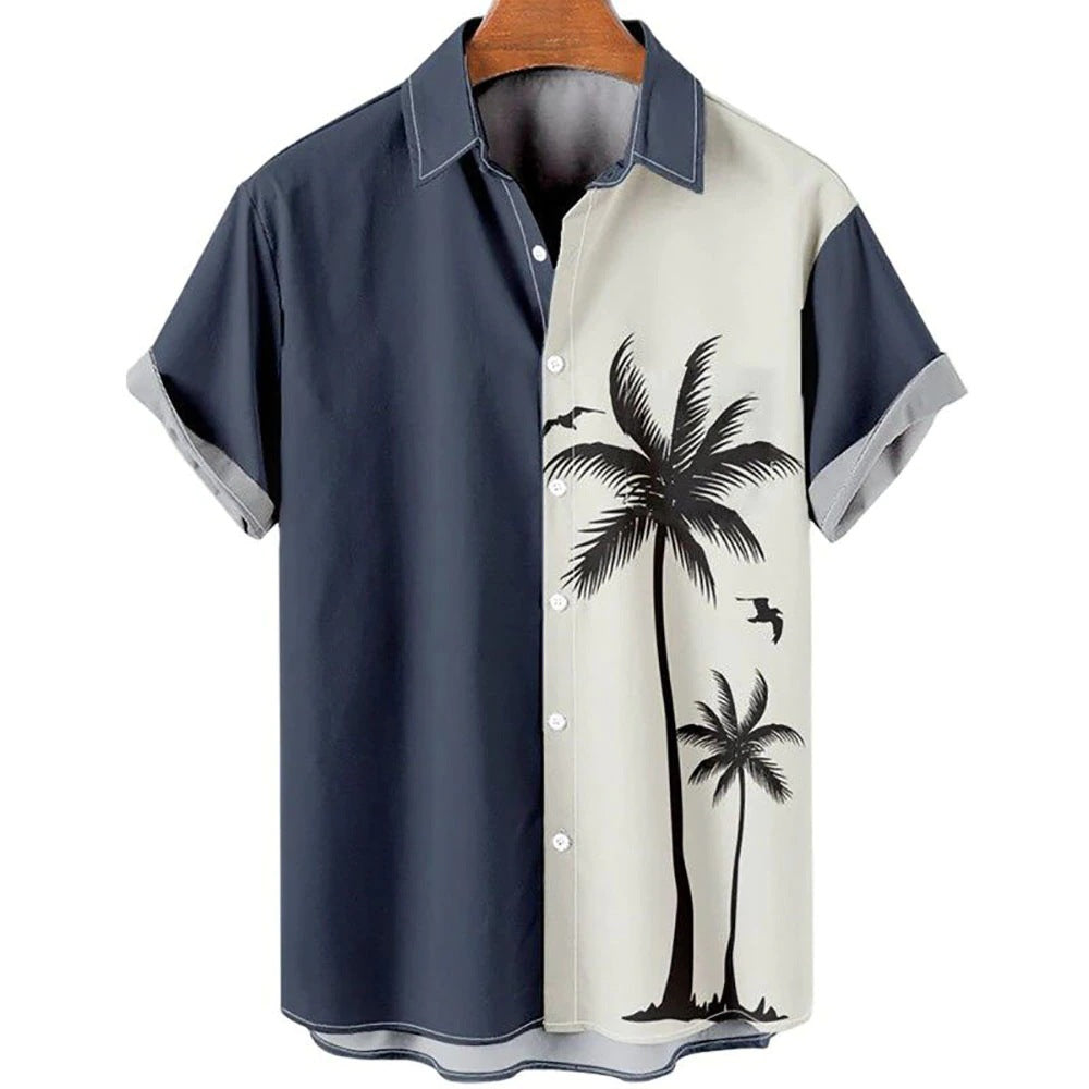 Men’s Plus Size Slim Fit Floral 3D Printed Short Sleeve Shirt – Casual Beach Tee