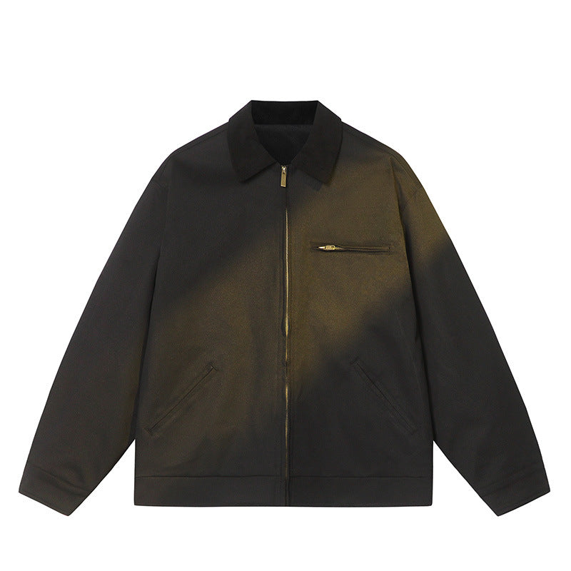 Men’s Spring Lapel Jacket – Loose-Fit Long Sleeve Casual Polyester Outerwear