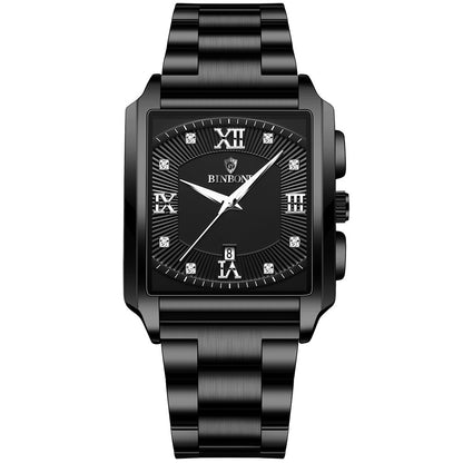 Men’s Fashion Rectangular Quartz Watch – Stylish Stainless Steel Business Timepiece
