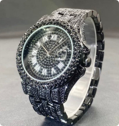 Men’s Luxury Zircon Quartz Watch – Full Diamond Circular Calendar Timepiece