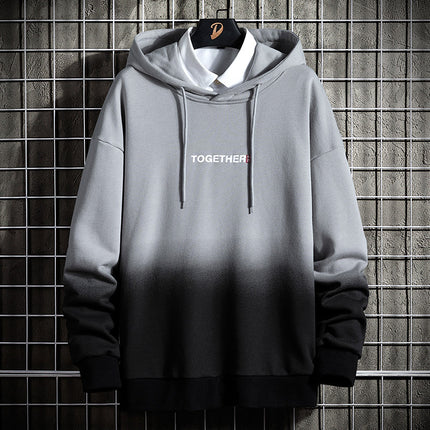 Men’s Gradient Print Streetwear Hoodie – Casual Loose Fit Pullover Hooded Sweatshirt