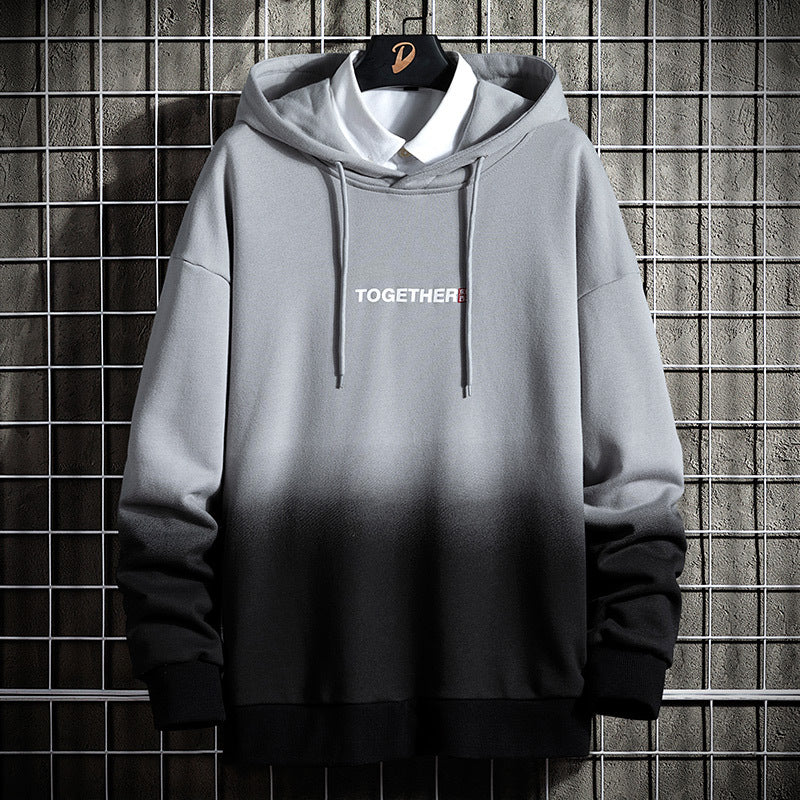 Men’s Gradient Print Streetwear Hoodie – Casual Loose Fit Pullover Hooded Sweatshirt