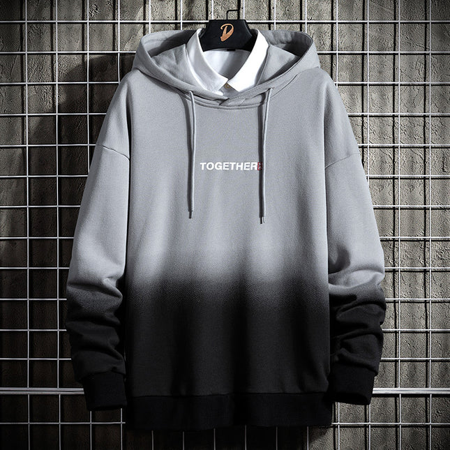 Men’s Gradient Print Streetwear Hoodie – Casual Loose Fit Pullover Hooded Sweatshirt