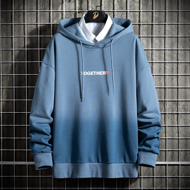 Men’s Gradient Print Streetwear Hoodie – Casual Loose Fit Pullover Hooded Sweatshirt