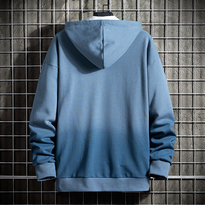 Men’s Gradient Print Streetwear Hoodie – Casual Loose Fit Pullover Hooded Sweatshirt
