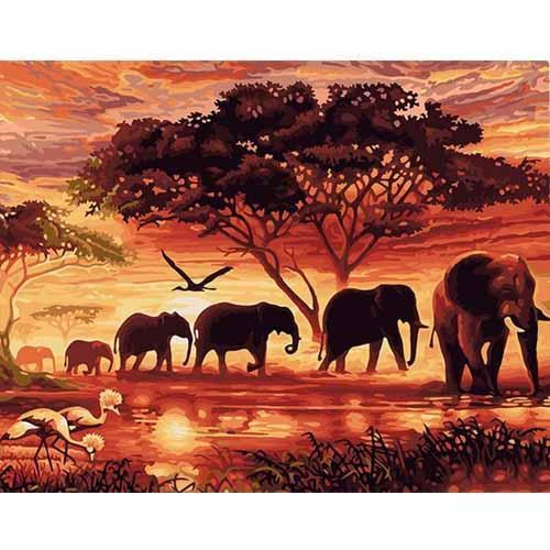 Sunset Elephant DIY Paint by Numbers Canvas Kit
