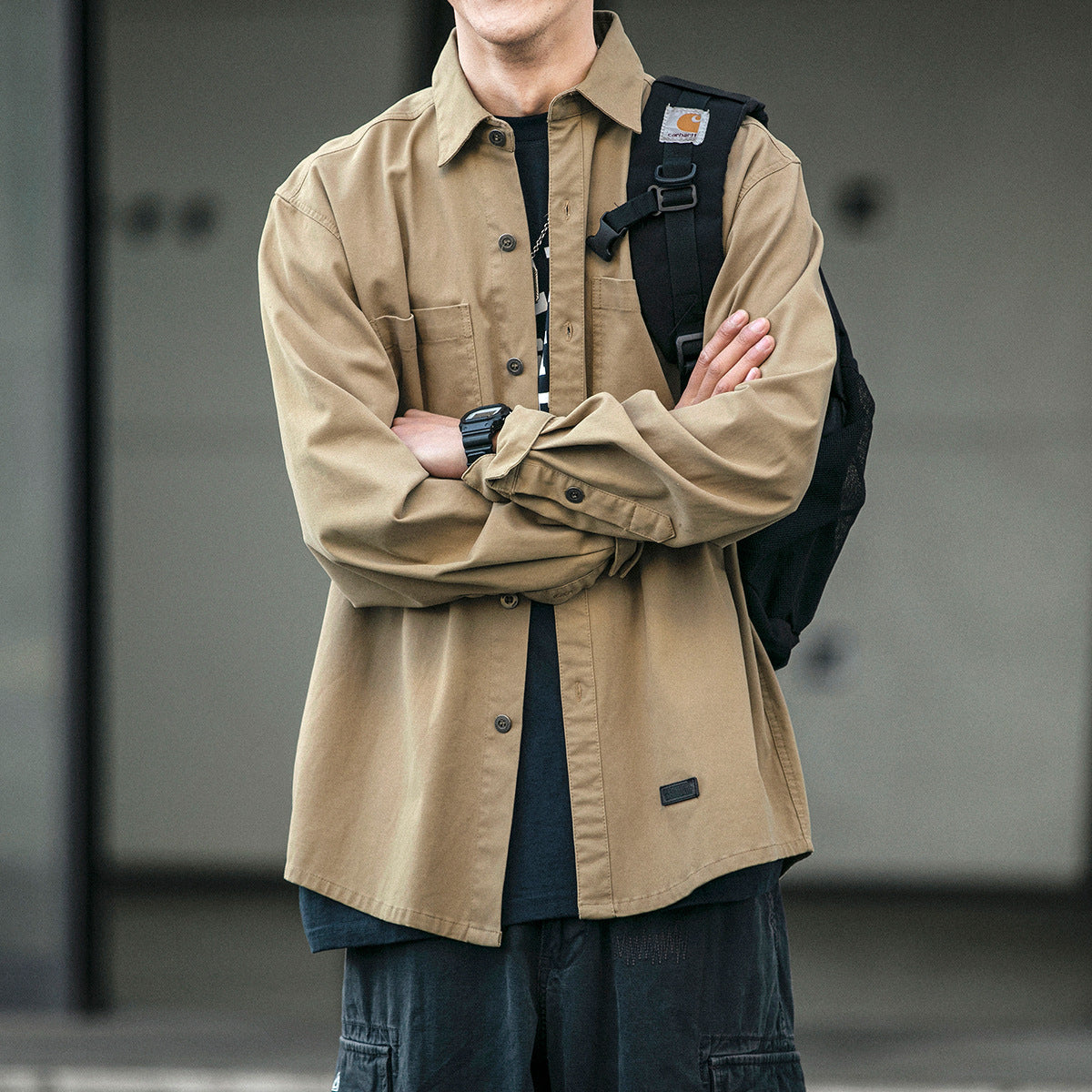 Men’s Korean-Style Loose-Fit Cardigan Jacket – Trendy Casual Pocket Outerwear for Youth