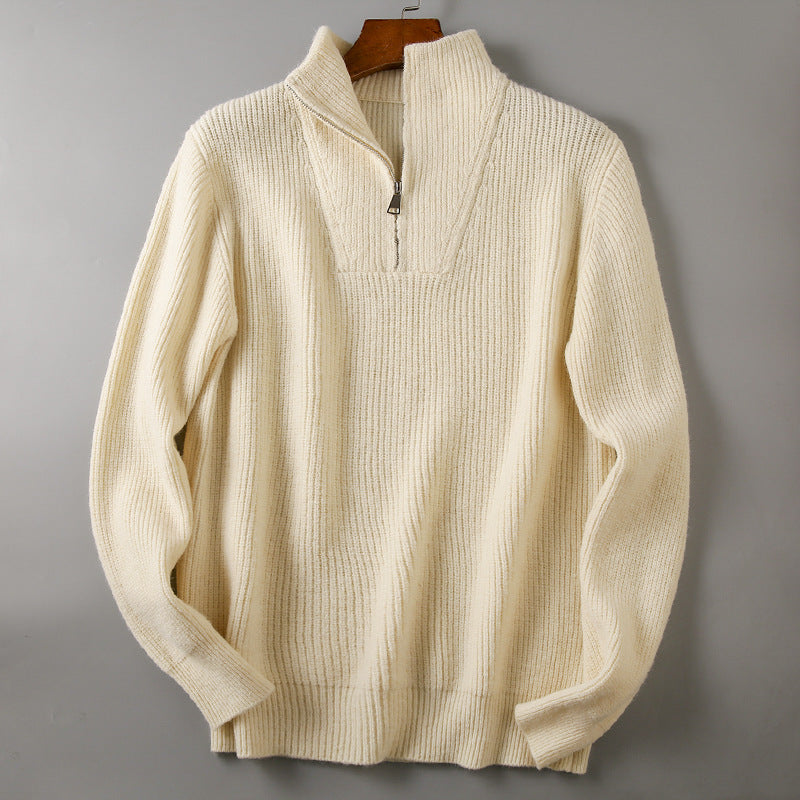 Soft Knit Fabric Men's Half-zip Sweater Solid Color