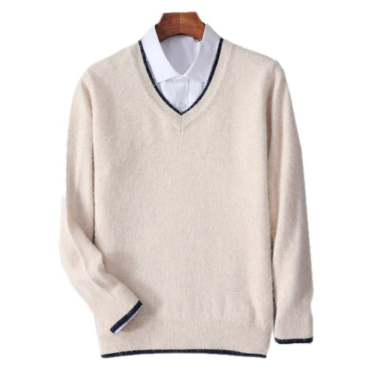 Men’s Heavyweight V-Neck Knitted Pullover Sweater – Warm Winter Business Casual Knitwear