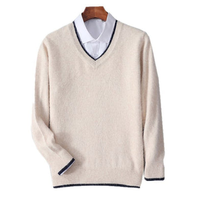 Men’s Heavyweight V-Neck Knitted Pullover Sweater – Warm Winter Business Casual Knitwear