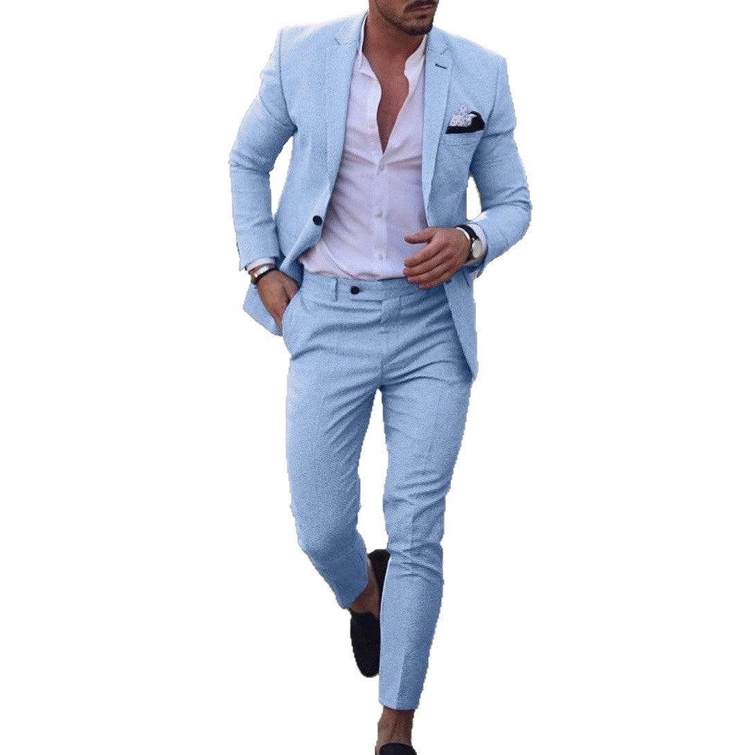 Men’s Light Business Casual Slim Fit Two-Piece Suit Set (Coat &amp; Pants)