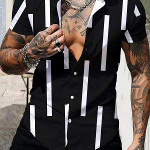 Men’s Plus Size Slim Fit Floral 3D Printed Short Sleeve Shirt – Casual Beach Tee