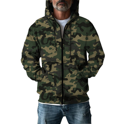Men’s Hooded Camouflage Cardigan Jacket – Loose-Fit Casual Sports Sweatshirt