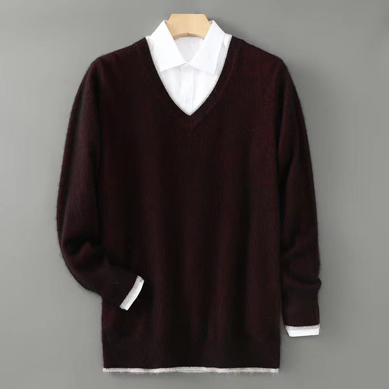 Men’s Heavyweight V-Neck Knitted Pullover Sweater – Warm Winter Business Casual Knitwear