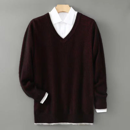 Men’s Heavyweight V-Neck Knitted Pullover Sweater – Warm Winter Business Casual Knitwear