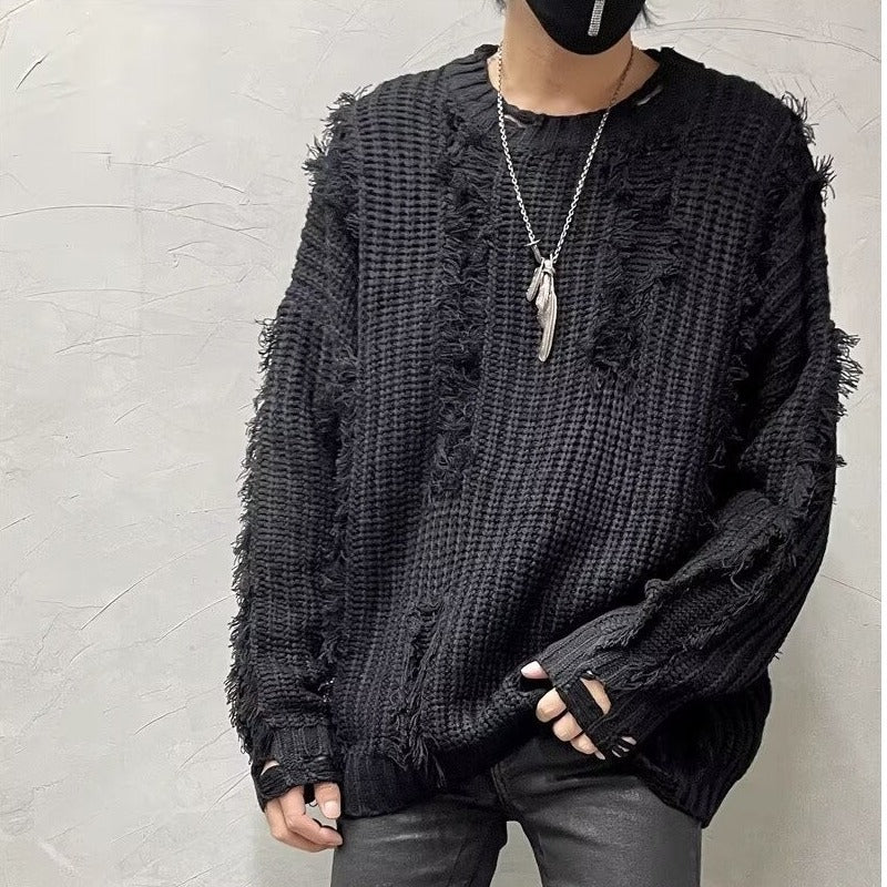 Tassel Ripped Design Loose Lazy Knit Sweater