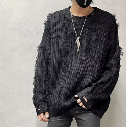 Tassel Ripped Design Loose Lazy Knit Sweater