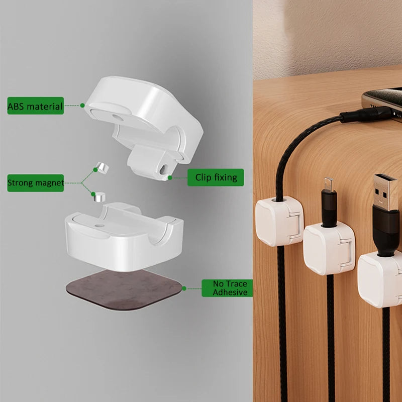 Magnetic Cable Clip Organizer – Under Desk Wire Management Holder, Adhesive Cord Keeper for USB, Charger & Office Cables