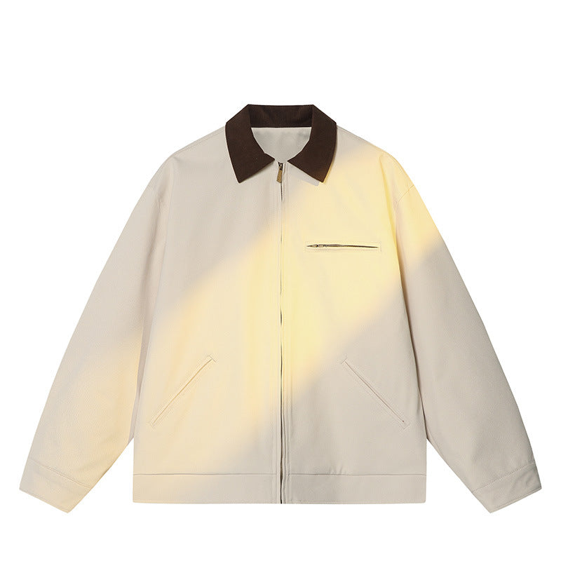 Men’s Spring Lapel Jacket – Loose-Fit Long Sleeve Casual Polyester Outerwear