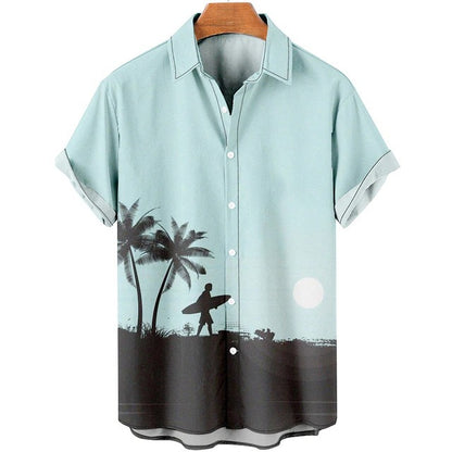 Men’s Plus Size Slim Fit Floral 3D Printed Short Sleeve Shirt – Casual Beach Tee