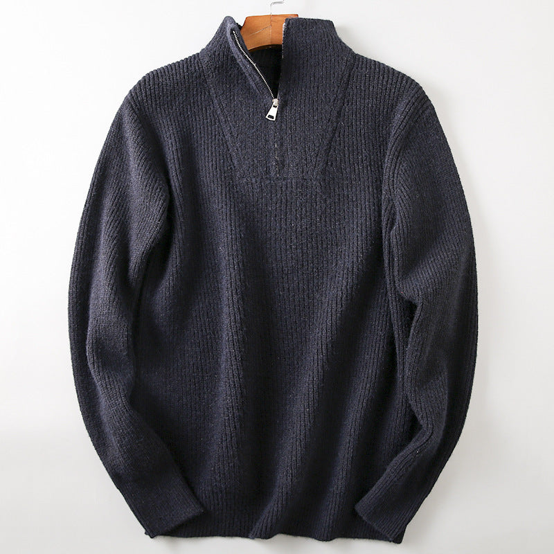 Soft Knit Fabric Men's Half-zip Sweater Solid Color