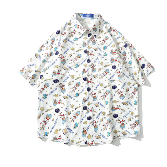 Unisex Full Print Cartoon Short Sleeve Shirt – Funny Graphic Casual Tee for Men & Women