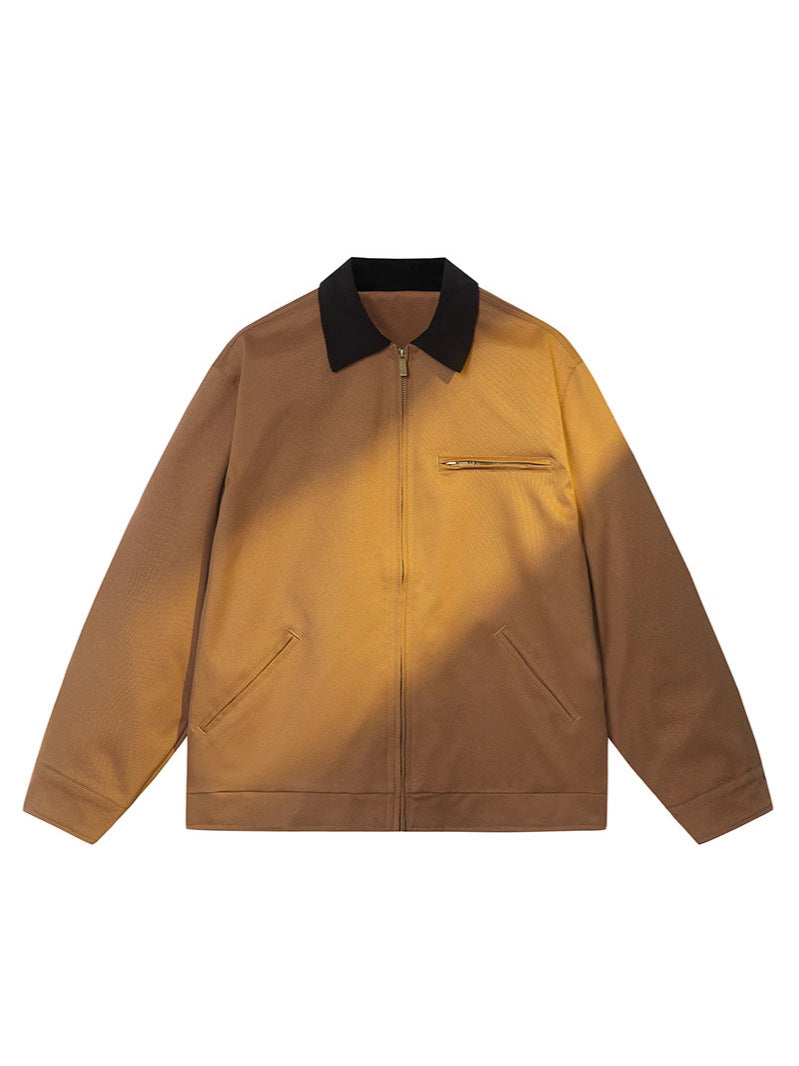 Men’s Spring Lapel Jacket – Loose-Fit Long Sleeve Casual Polyester Outerwear