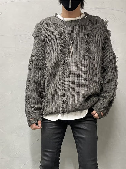 Tassel Ripped Design Loose Lazy Knit Sweater
