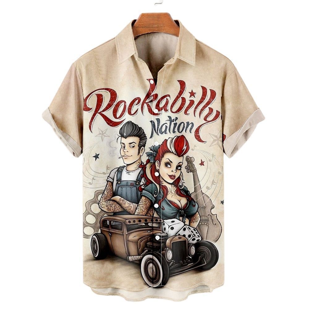 Men’s Plus Size Slim Fit Floral 3D Printed Short Sleeve Shirt – Casual Beach Tee
