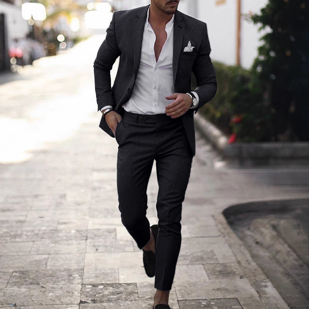 Men’s Light Business Casual Slim Fit Two-Piece Suit Set (Coat &amp; Pants)