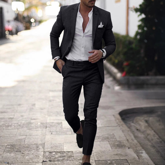 Men’s Light Business Casual Slim Fit Two-Piece Suit Set (Coat &amp; Pants)