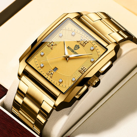 Men’s Fashion Rectangular Quartz Watch – Stylish Stainless Steel Business Timepiece