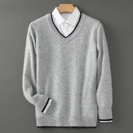 Men’s Heavyweight V-Neck Knitted Pullover Sweater – Warm Winter Business Casual Knitwear