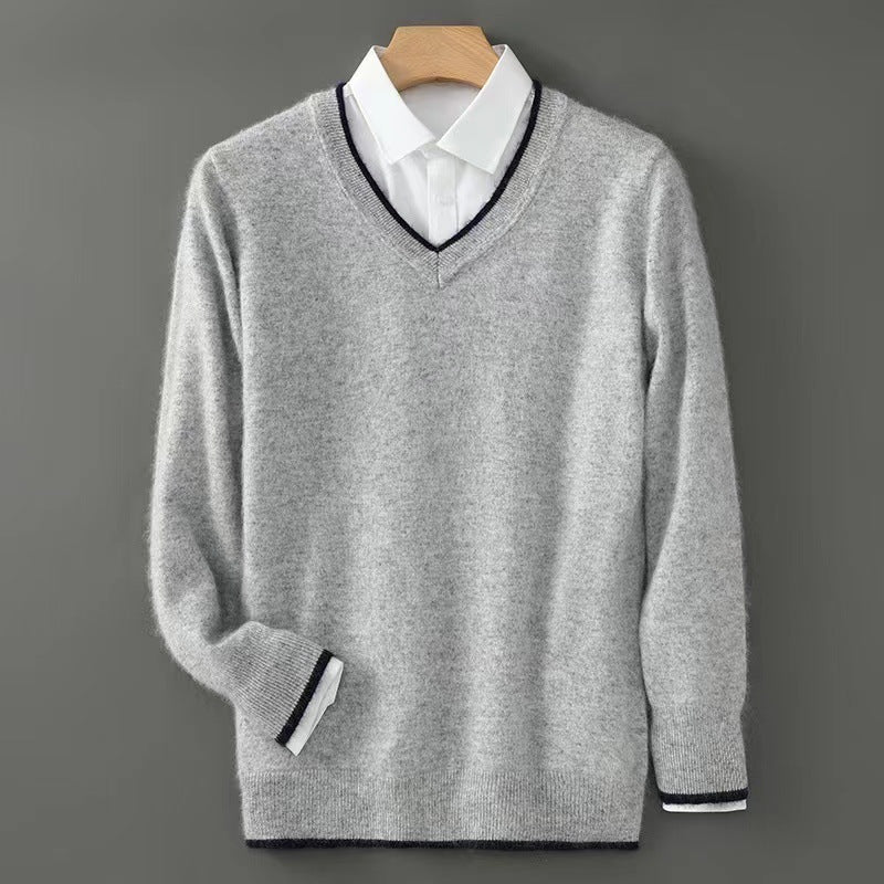 Men’s Heavyweight V-Neck Knitted Pullover Sweater – Warm Winter Business Casual Knitwear