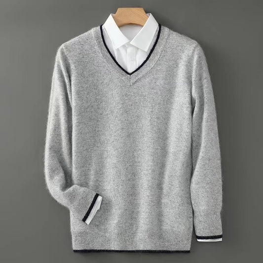 Men’s Heavyweight V-Neck Knitted Pullover Sweater – Warm Winter Business Casual Knitwear