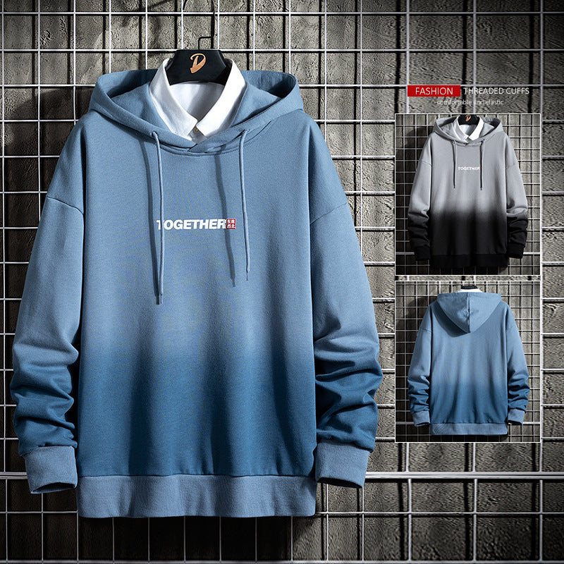 Men’s Gradient Print Streetwear Hoodie – Casual Loose Fit Pullover Hooded Sweatshirt