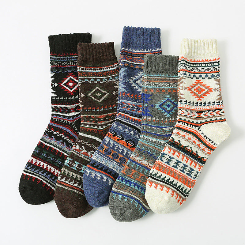 Retro Large Square Wool Socks